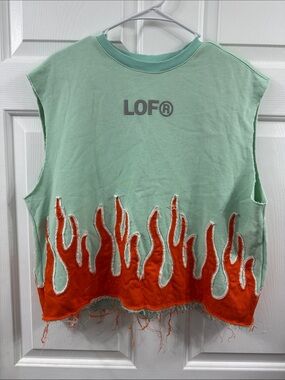 LOF Mint Green Crewneck Tank with Orange Flame Appliqué